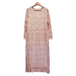 Ajalahn Made In USA Cottagecore Grunge Vintage Pink Lace Roses Dress OS S M L XL